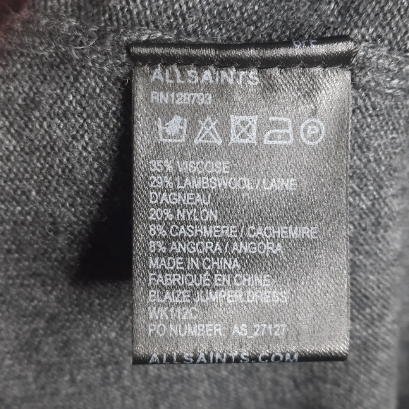 ALLSAINTS Lambswool Cashmere Sweater Dress Short Knit Mini Layering 35” Length - Picture 6 of 10